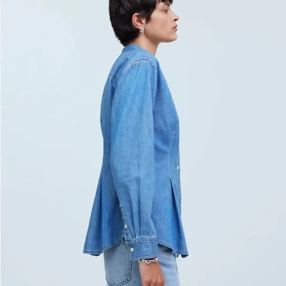 Madewell Chambray Denim Darted Button-Up Long Sleeve Shirt XS - Picture 9 of 11